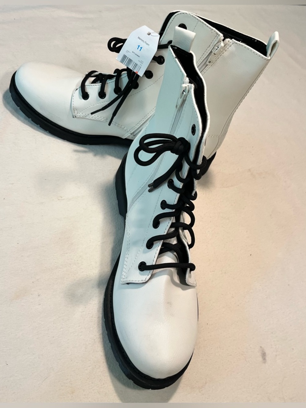 NEW White Lace-Up Combat Boots with Side Zip - Women - Picture 3 of 7